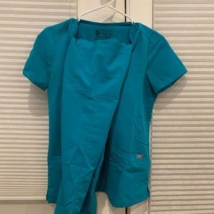 Scrubs top and bottom.